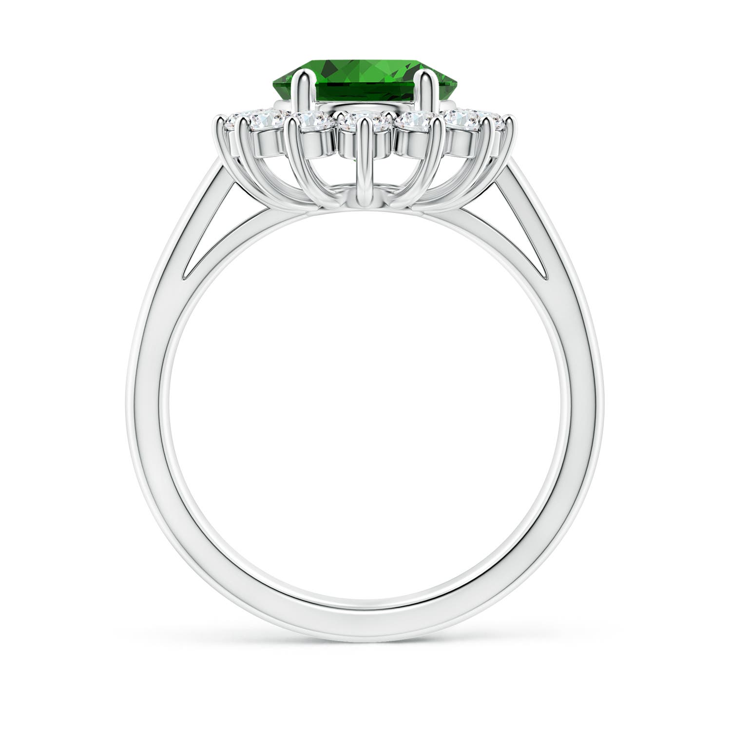 10x8mm Labgrown Lab-Grown Princess Diana Inspired Emerald Ring with Diamond Halo in White Gold