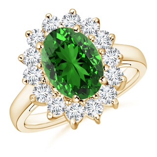 10x8mm Labgrown Lab-Grown Princess Diana Inspired Emerald Ring with Diamond Halo in Yellow Gold