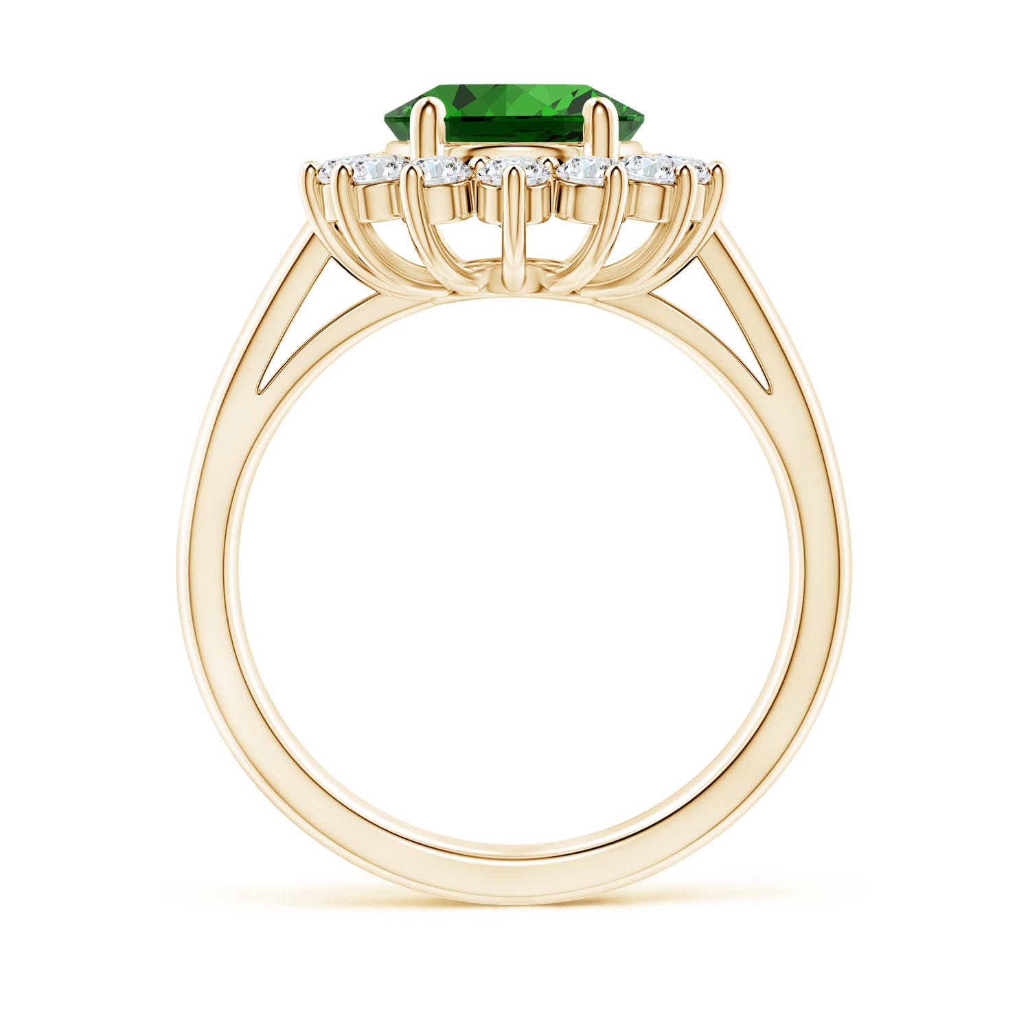 10x8mm Labgrown Lab-Grown Princess Diana Inspired Emerald Ring with Diamond Halo in Yellow Gold