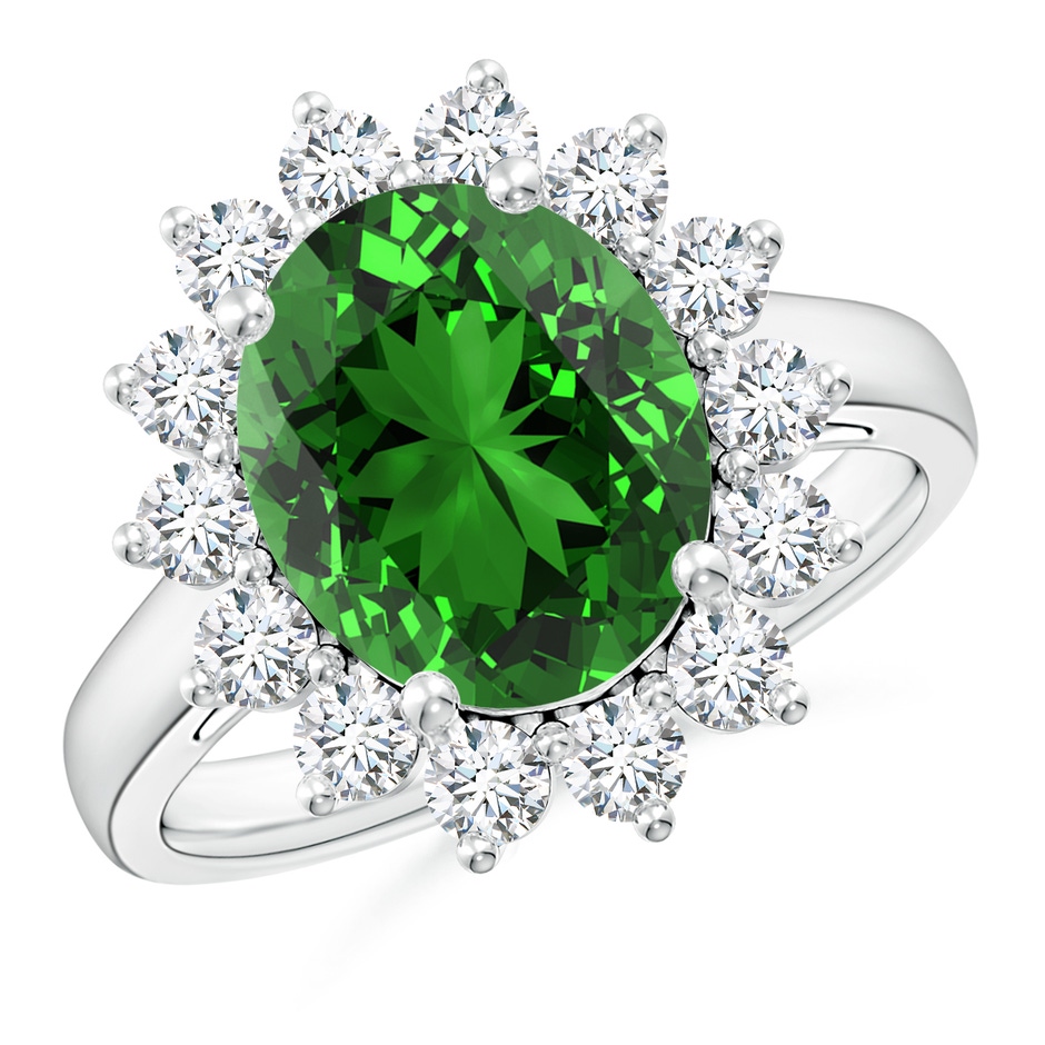 12x10mm Labgrown Lab-Grown Princess Diana Inspired Emerald Ring with Diamond Halo in P950 Platinum 
