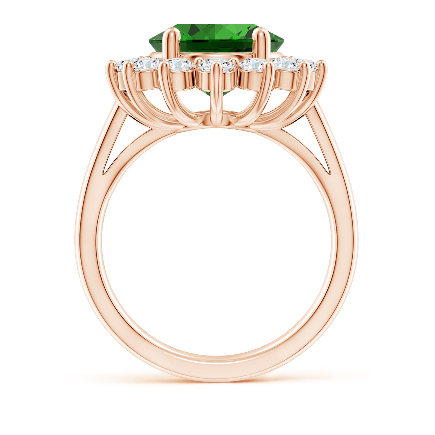 12x10mm Labgrown Lab-Grown Princess Diana Inspired Emerald Ring with Diamond Halo in Rose Gold