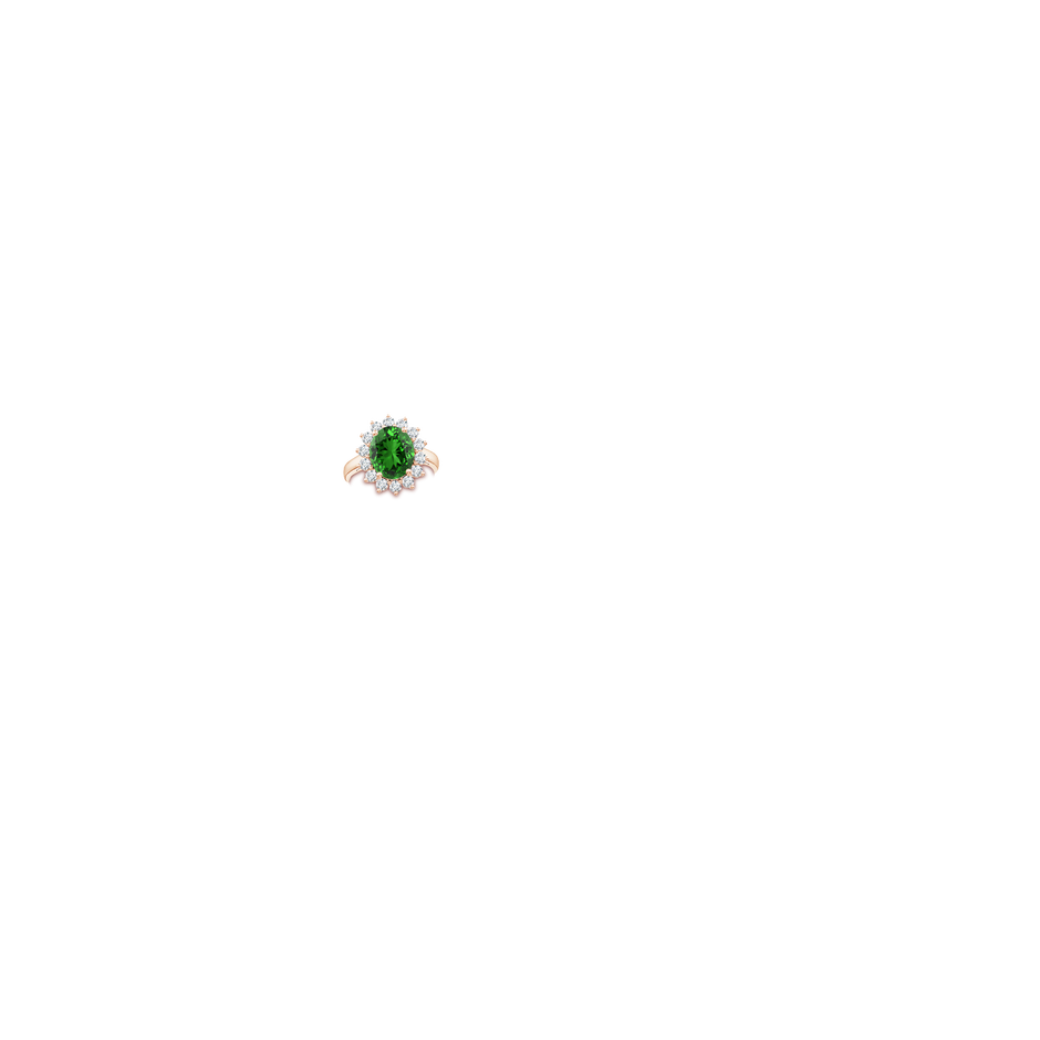12x10mm Labgrown Lab-Grown Princess Diana Inspired Emerald Ring with Diamond Halo in Rose Gold hand