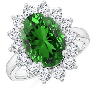 14x10mm Labgrown Lab-Grown Princess Diana Inspired Emerald Ring with Diamond Halo in P950 Platinum