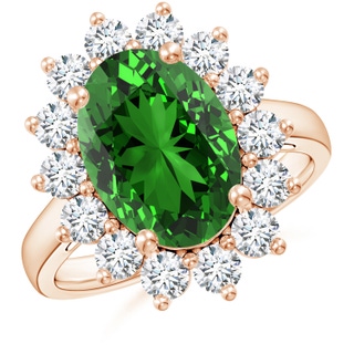 14x10mm Labgrown Lab-Grown Princess Diana Inspired Emerald Ring with Diamond Halo in Rose Gold