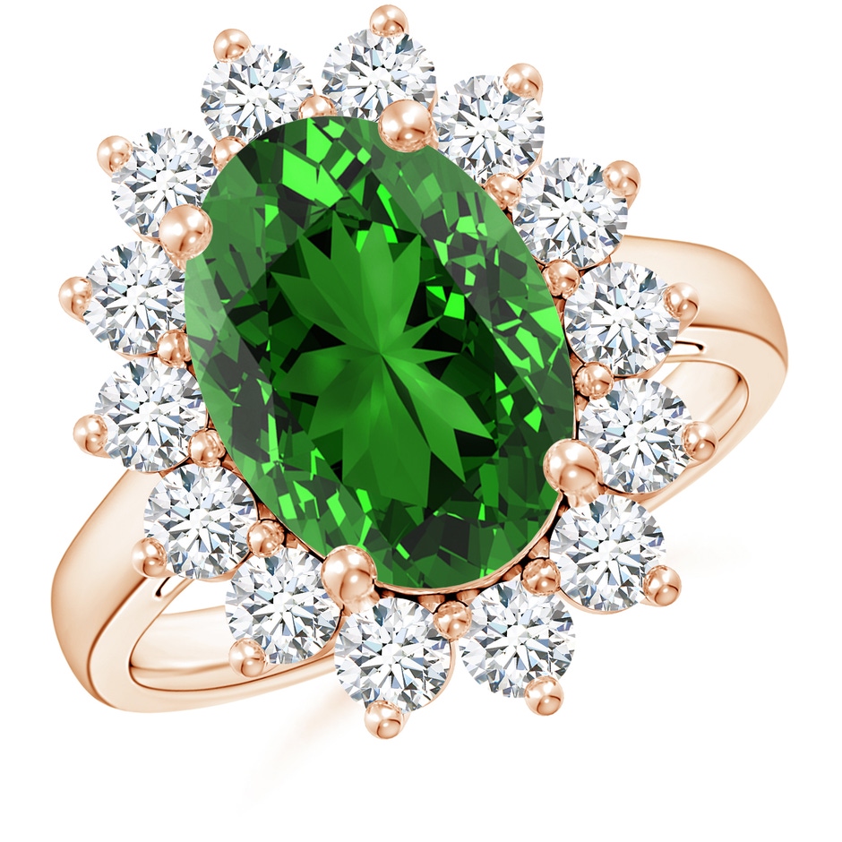 14x10mm Labgrown Lab-Grown Princess Diana Inspired Emerald Ring with Diamond Halo in Rose Gold 