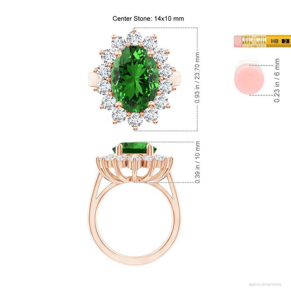 14x10mm Labgrown Lab-Grown Princess Diana Inspired Emerald Ring with Diamond Halo in Rose Gold ruler