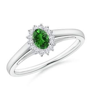 5x3mm Labgrown Lab-Grown Princess Diana Inspired Emerald Ring with Diamond Halo in P950 Platinum