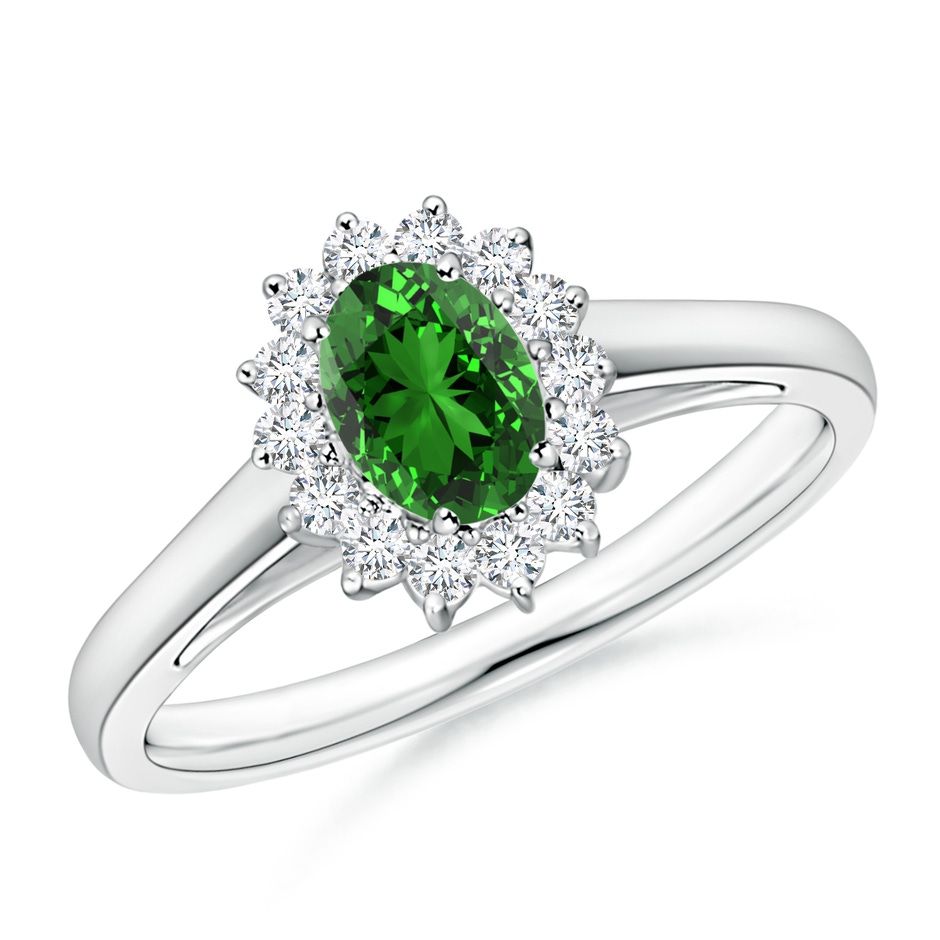 6x4mm Labgrown Lab-Grown Princess Diana Inspired Emerald Ring with Diamond Halo in P950 Platinum 