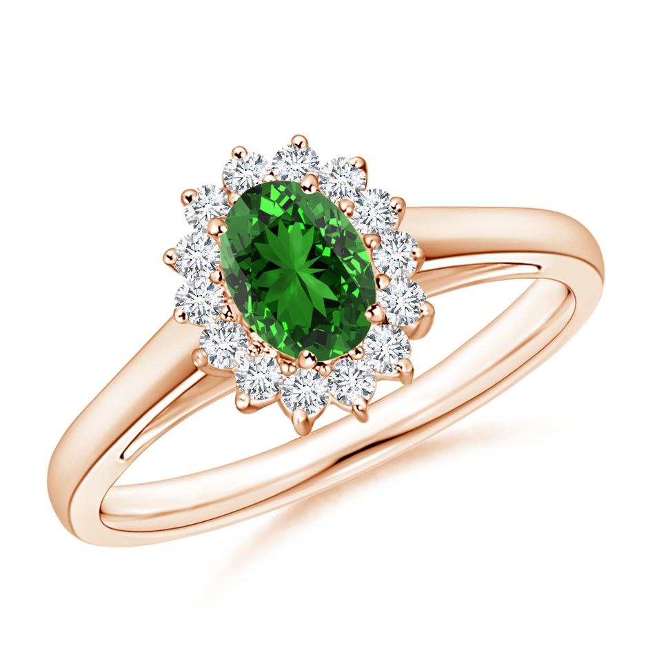 6x4mm Labgrown Lab-Grown Princess Diana Inspired Emerald Ring with Diamond Halo in Rose Gold 