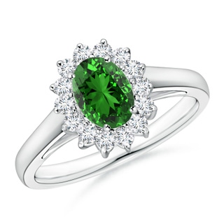 7x5mm Labgrown Lab-Grown Princess Diana Inspired Emerald Ring with Diamond Halo in P950 Platinum