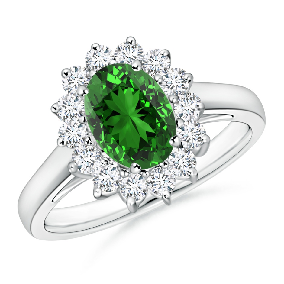 8x6mm Labgrown Lab-Grown Princess Diana Inspired Emerald Ring with Diamond Halo in P950 Platinum 