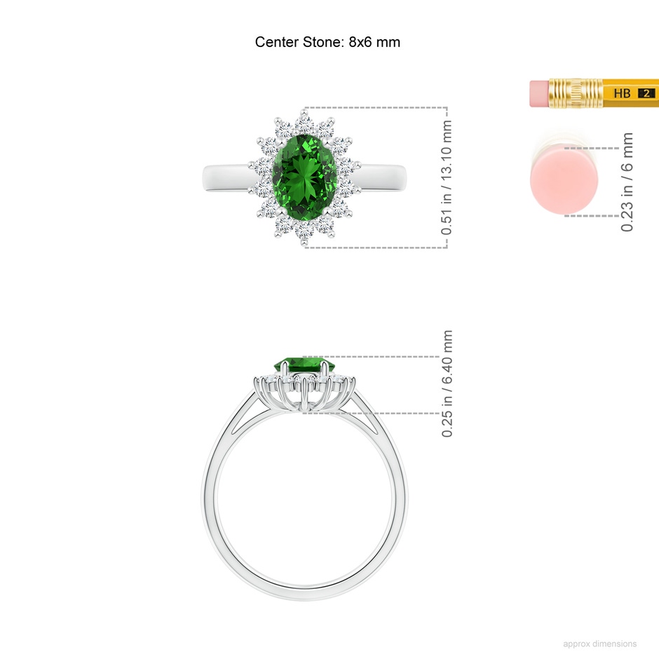 8x6mm Labgrown Lab-Grown Princess Diana Inspired Emerald Ring with Diamond Halo in P950 Platinum ruler