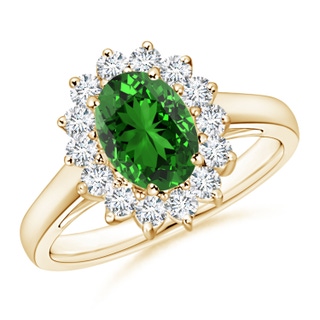 8x6mm Labgrown Lab-Grown Princess Diana Inspired Emerald Ring with Diamond Halo in Yellow Gold