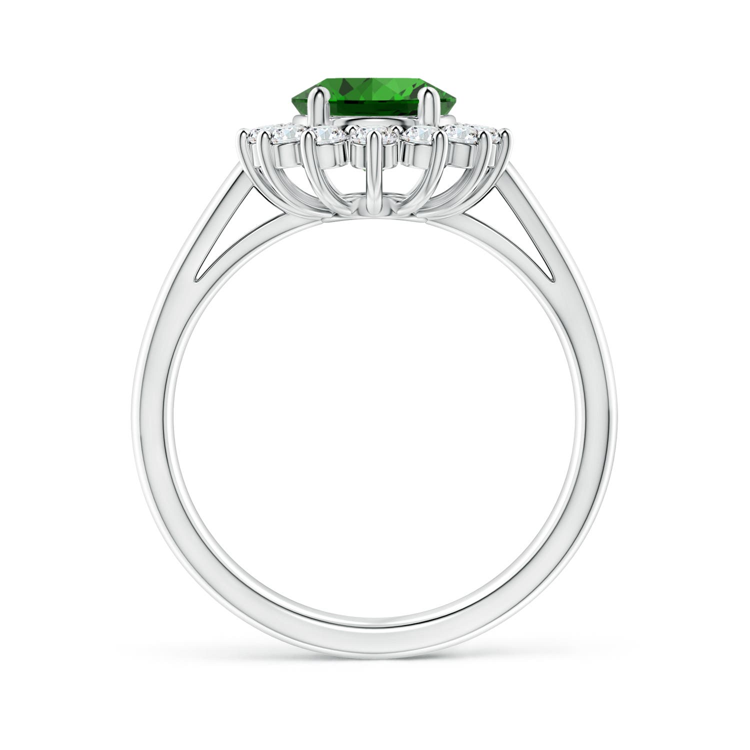 9x7mm Labgrown Lab-Grown Princess Diana Inspired Emerald Ring with Diamond Halo in P950 Platinum
