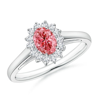 6x4mm Labgrown Princess Diana Inspired Lab-Grown Fancy Intense Pink Diamond Ring with Halo in P950 Platinum