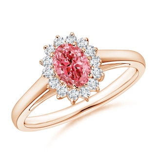 6x4mm Labgrown Princess Diana Inspired Lab-Grown Fancy Intense Pink Diamond Ring with Halo in Rose Gold