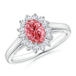 7x5mm Labgrown Princess Diana Inspired Lab-Grown Fancy Intense Pink Diamond Ring with Halo in P950 Platinum