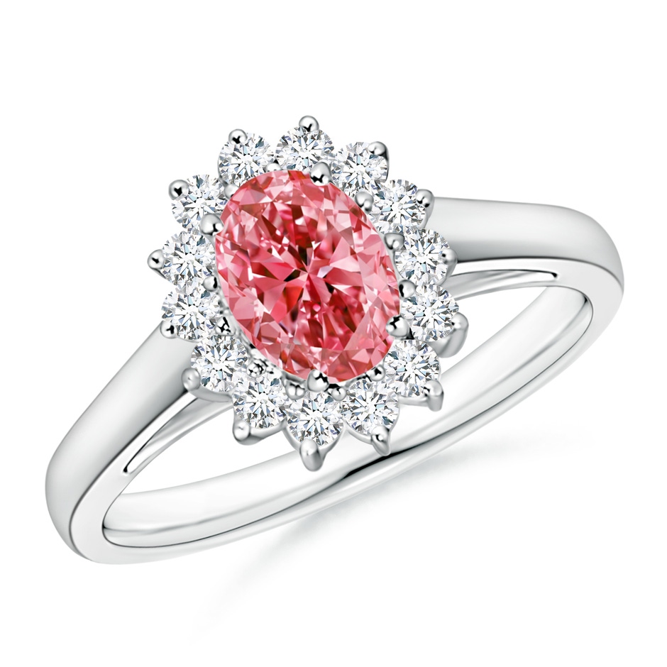 7x5mm Labgrown Princess Diana Inspired Lab-Grown Fancy Intense Pink Diamond Ring with Halo in White Gold 