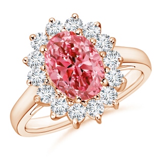 9x7mm Labgrown Princess Diana Inspired Lab-Grown Fancy Intense Pink Diamond Ring with Halo in 10K Rose Gold