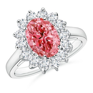 9x7mm Labgrown Princess Diana Inspired Lab-Grown Fancy Intense Pink Diamond Ring with Halo in P950 Platinum