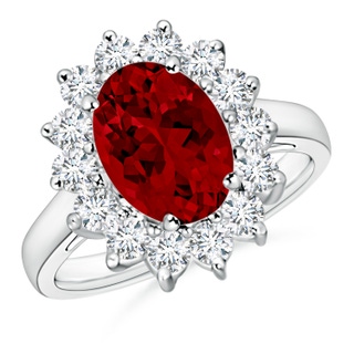 10x8mm Labgrown Lab-Grown Princess Diana Inspired Ruby Ring with Lab Diamond Halo in P950 Platinum