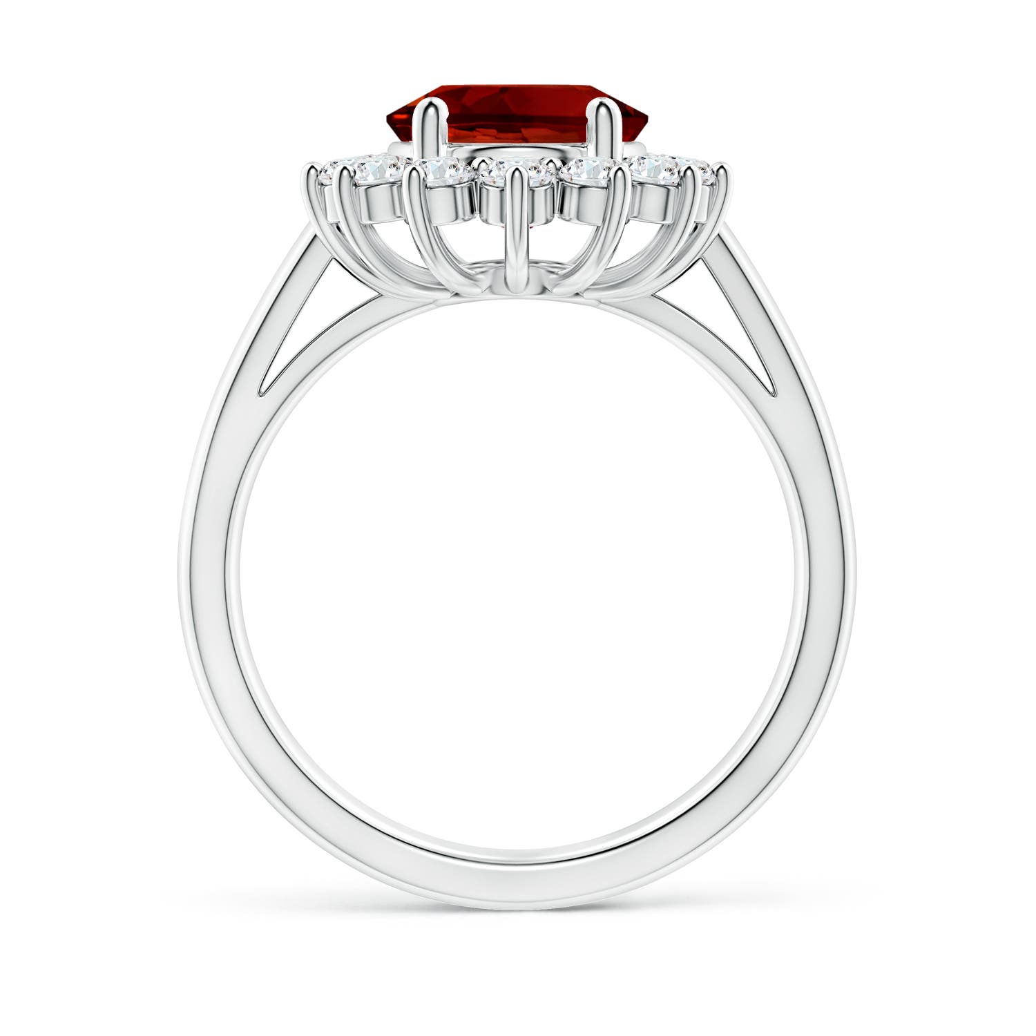 10x8mm Labgrown Lab-Grown Princess Diana Inspired Ruby Ring with Lab Diamond Halo in P950 Platinum