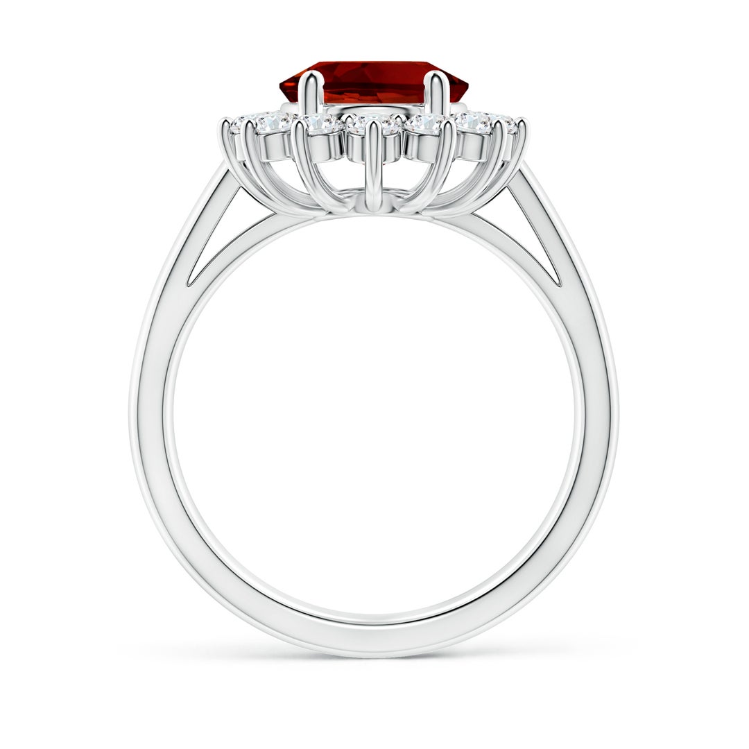 10x8mm Labgrown Lab-Grown Princess Diana Inspired Ruby Ring with Lab Diamond Halo in White Gold - side 3