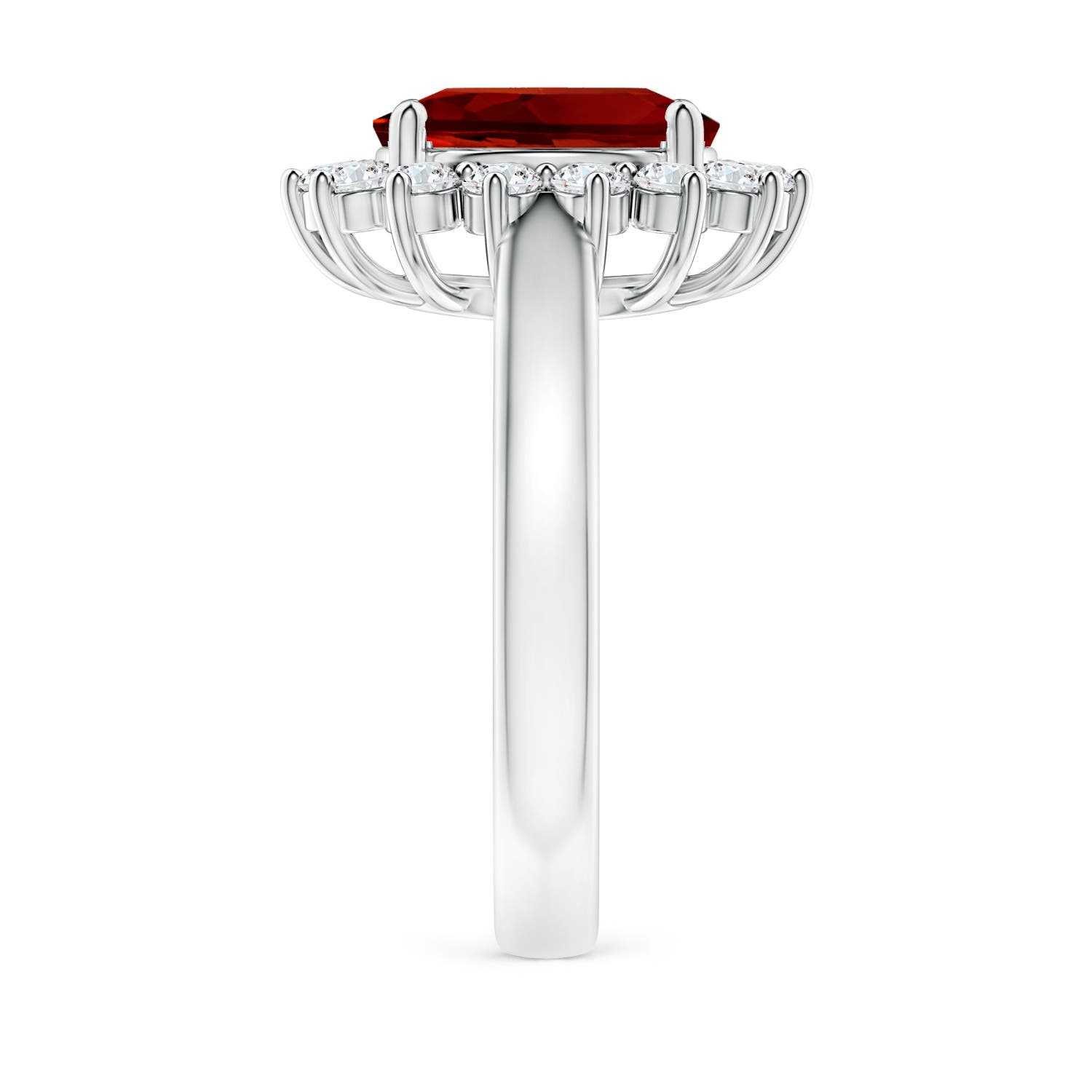 10x8mm Labgrown Lab-Grown Princess Diana Inspired Ruby Ring with Lab Diamond Halo in White Gold - side 4
