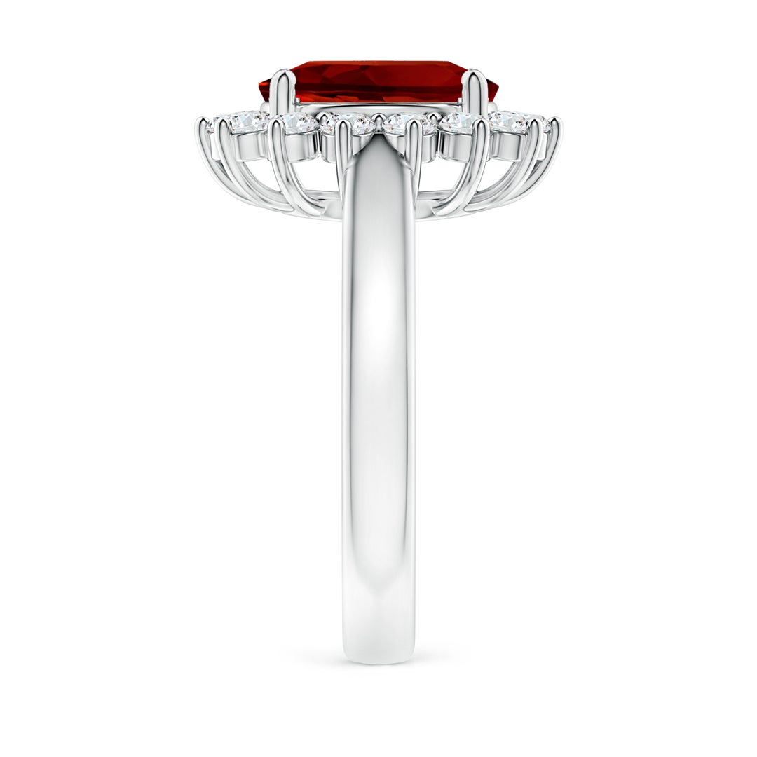 10x8mm Labgrown Lab-Grown Princess Diana Inspired Ruby Ring with Lab Diamond Halo in White Gold - side 4