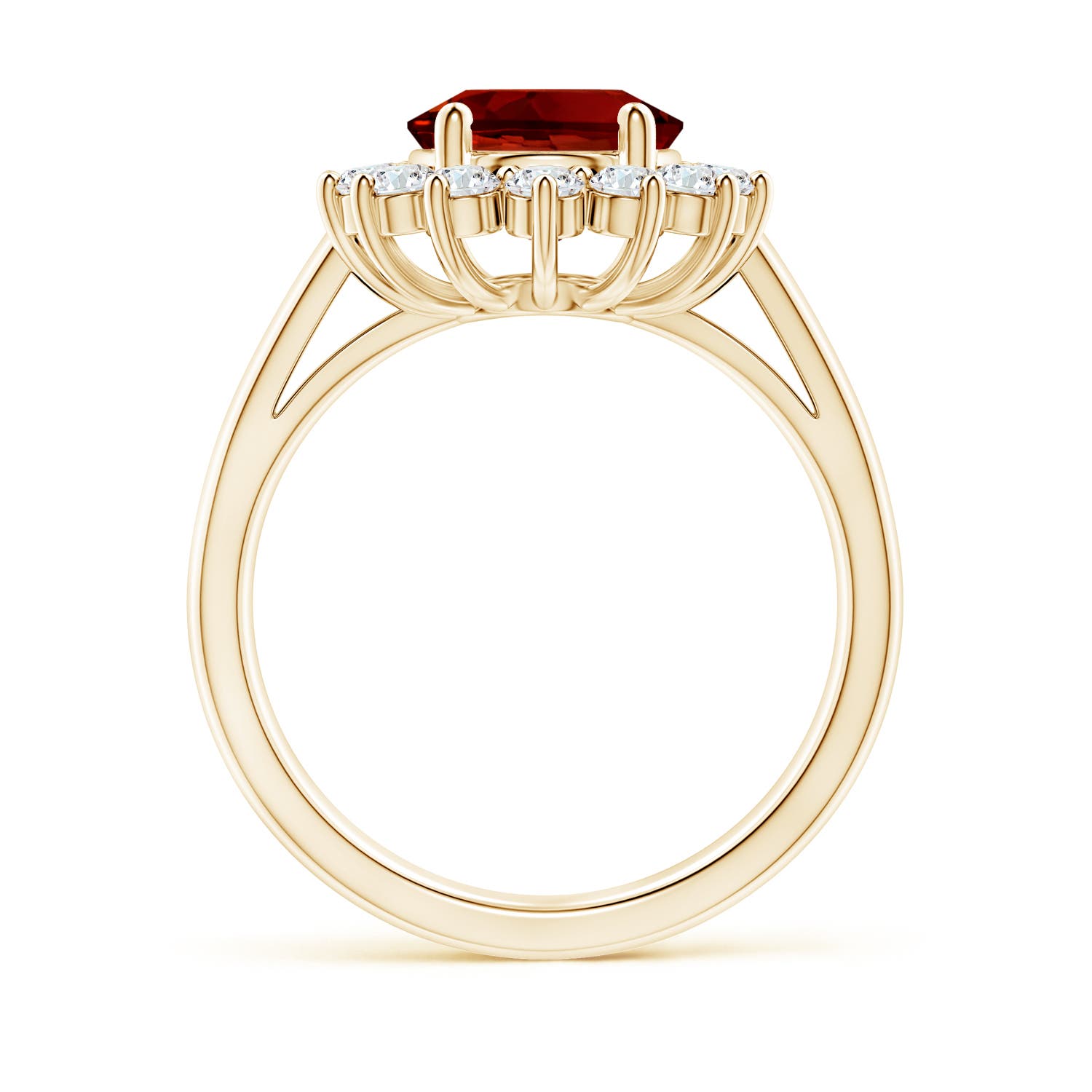 10x8mm Labgrown Lab-Grown Princess Diana Inspired Ruby Ring with Lab Diamond Halo in Yellow Gold