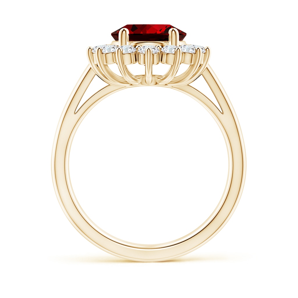 10x8mm Labgrown Lab-Grown Princess Diana Inspired Ruby Ring with Diamond Halo in Yellow Gold Side 199