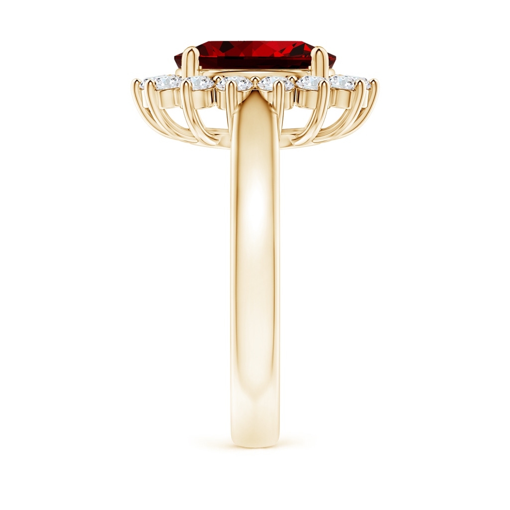 10x8mm Labgrown Lab-Grown Princess Diana Inspired Ruby Ring with Diamond Halo in Yellow Gold Side 299
