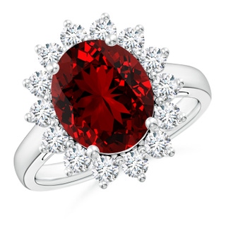 12x10mm Labgrown Lab-Grown Princess Diana Inspired Ruby Ring with Diamond Halo in P950 Platinum