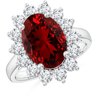 14x10mm Labgrown Lab-Grown Princess Diana Inspired Ruby Ring with Diamond Halo in P950 Platinum
