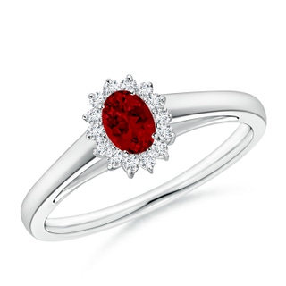 5x3mm Labgrown Lab-Grown Princess Diana Inspired Ruby Ring with Lab Diamond Halo in P950 Platinum