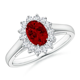 7x5mm Labgrown Lab-Grown Princess Diana Inspired Ruby Ring with Lab Diamond Halo in P950 Platinum