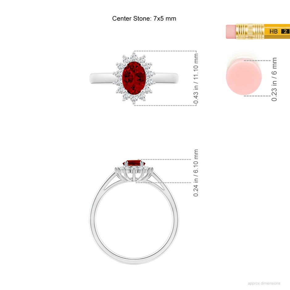 7x5mm Labgrown Lab-Grown Princess Diana Inspired Ruby Ring with Lab Diamond Halo in White Gold ruler