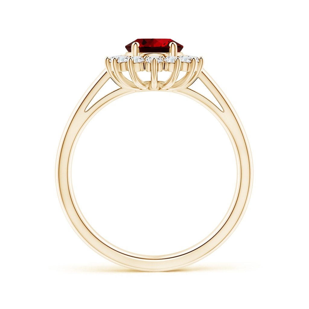 8x6mm Labgrown Lab-Grown Princess Diana Inspired Ruby Ring with Diamond Halo in 18K Yellow Gold Side 199