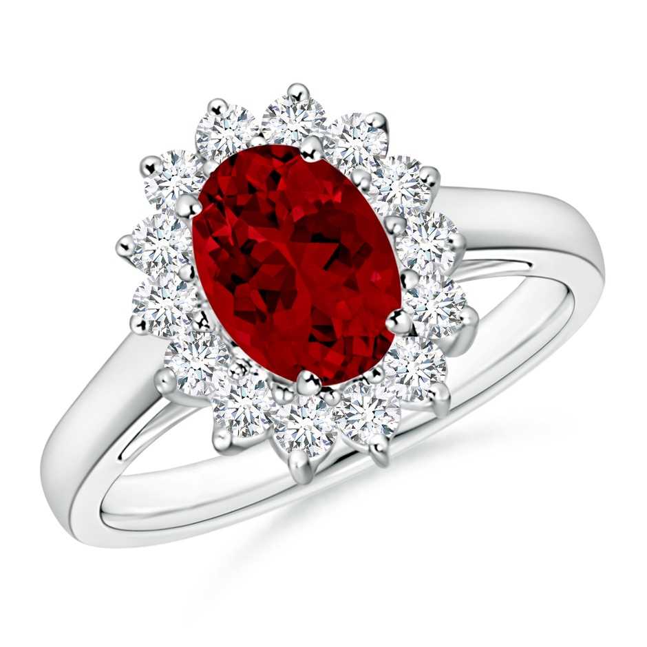 8x6mm Labgrown Lab-Grown Princess Diana Inspired Ruby Ring with Lab Diamond Halo in P950 Platinum 