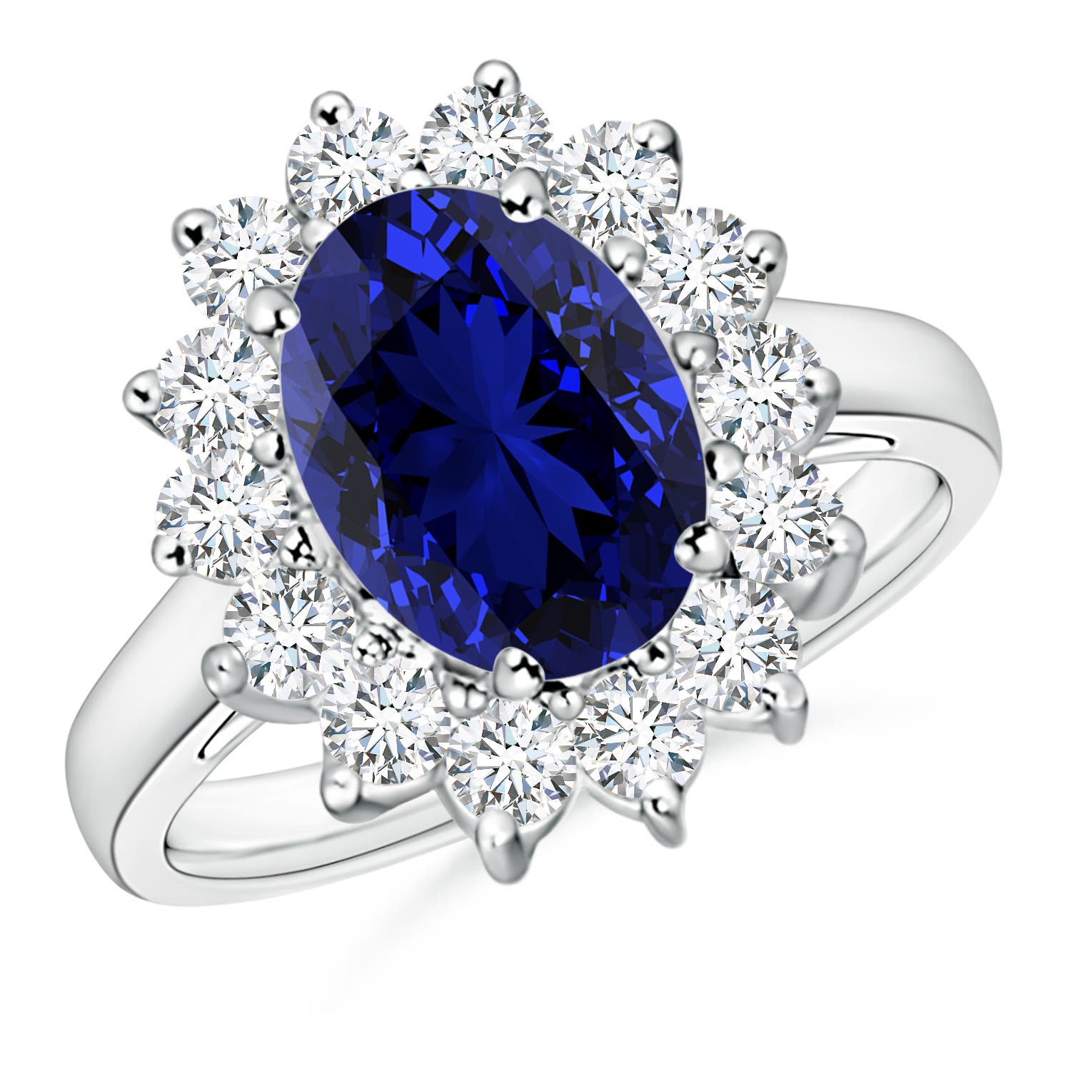 Lab-Grown Princess Diana Inspired Blue Sapphire Ring with Lab Diamond Halo