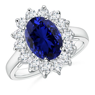 10x8mm Labgrown Lab-Grown Princess Diana Inspired Blue Sapphire Ring with Lab Diamond Halo in P950 Platinum