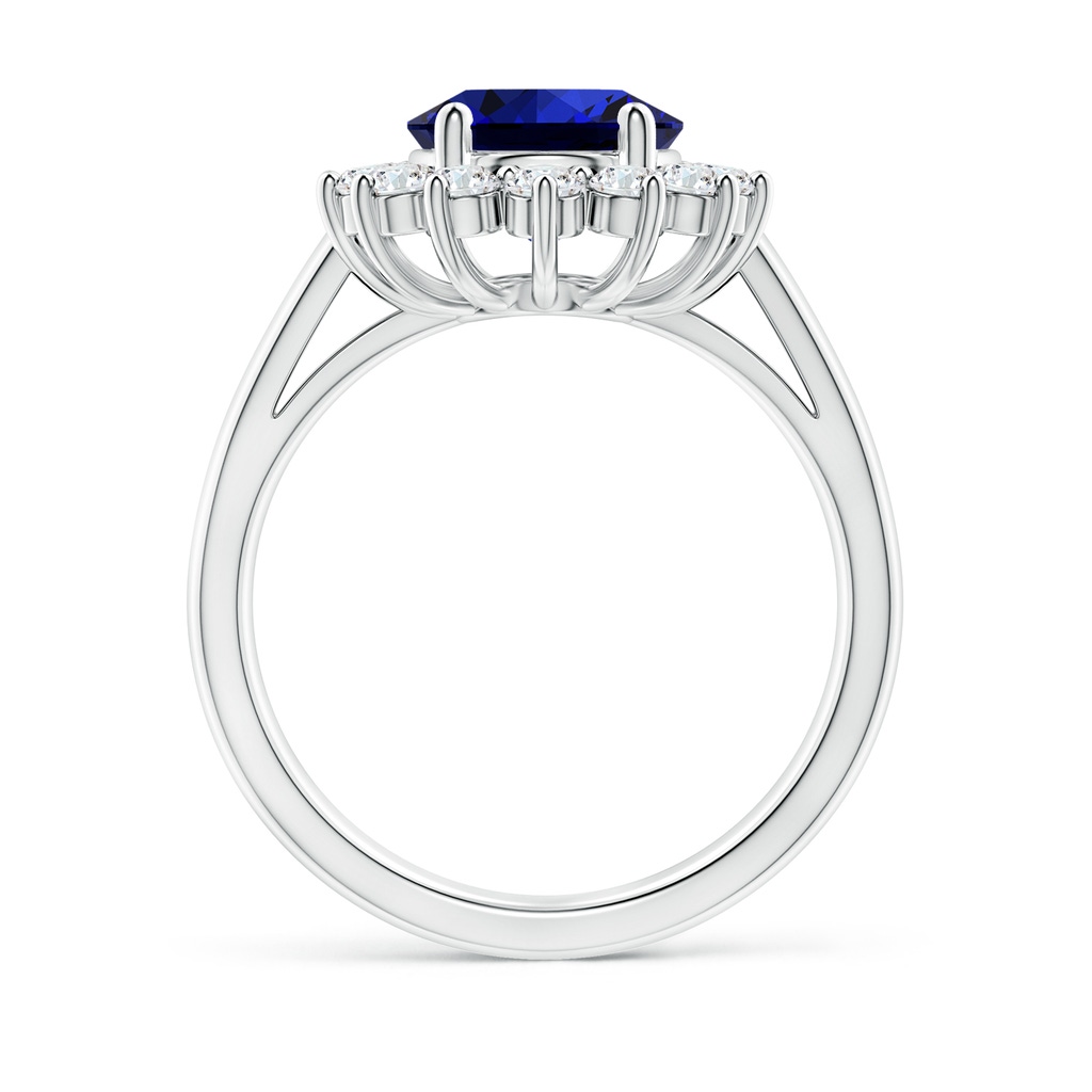 10x8mm Labgrown Lab-Grown Princess Diana Inspired Blue Sapphire Ring with Lab Diamond Halo in P950 Platinum Side 199