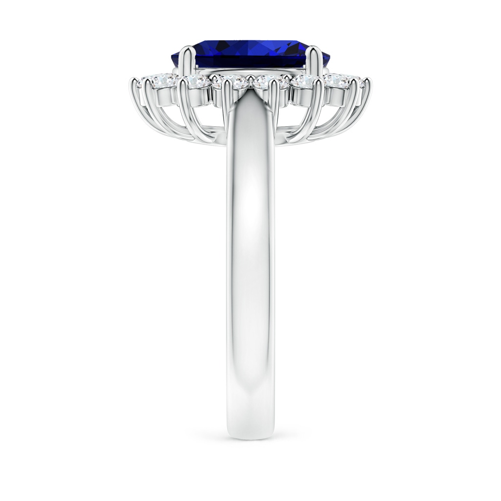 10x8mm Labgrown Lab-Grown Princess Diana Inspired Blue Sapphire Ring with Lab Diamond Halo in P950 Platinum Side 299