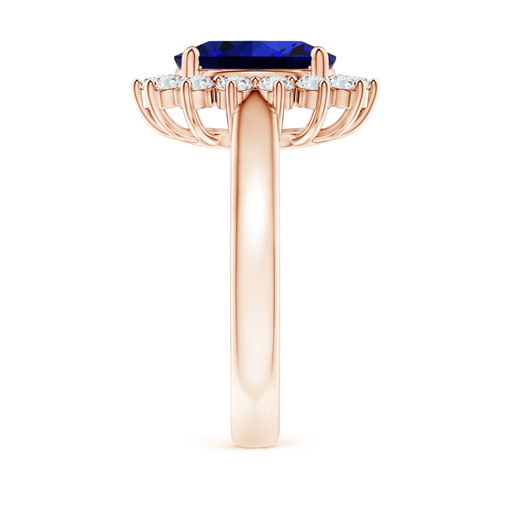 10x8mm Labgrown Lab-Grown Princess Diana Inspired Blue Sapphire Ring with Lab Diamond Halo in Rose Gold Side 299