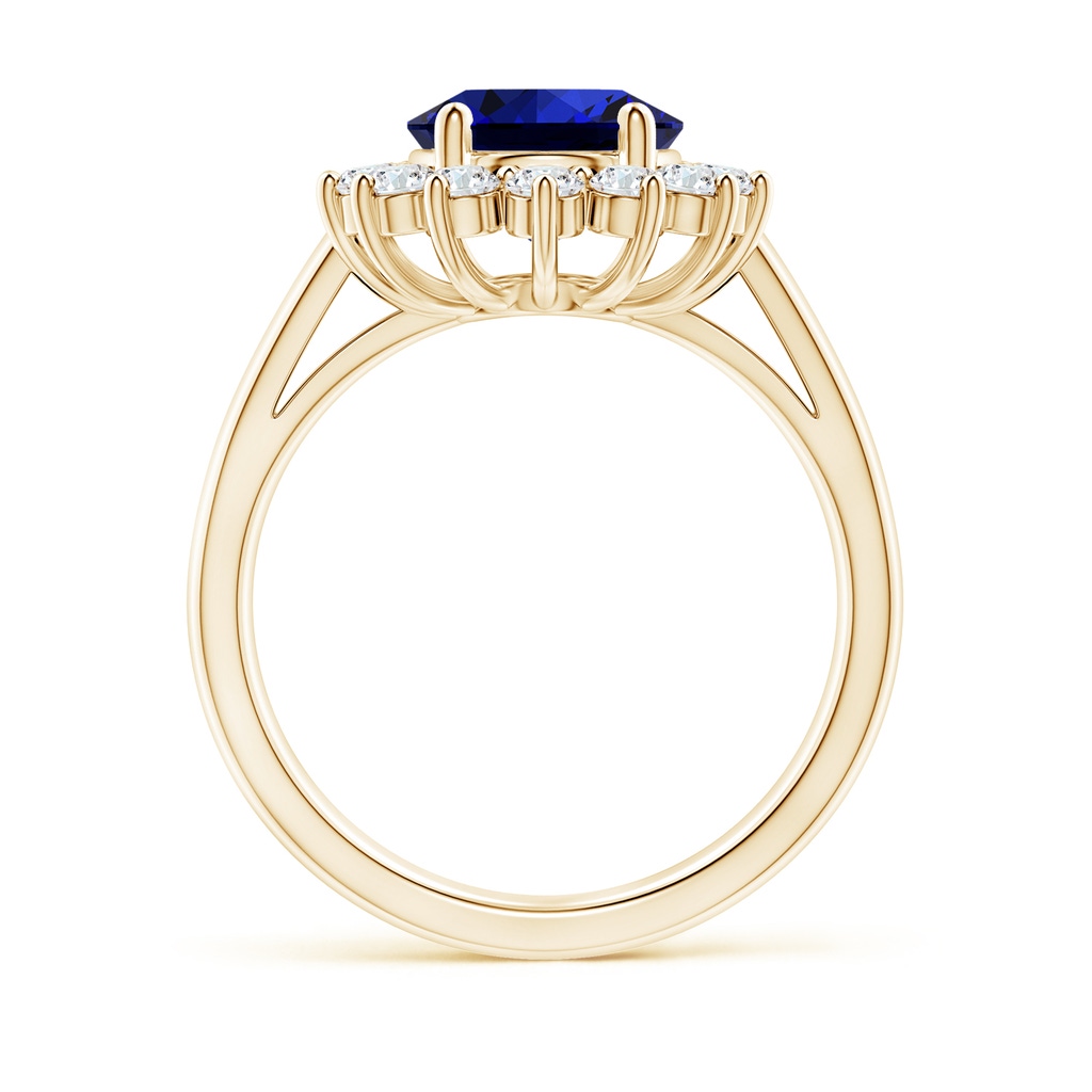 10x8mm Labgrown Lab-Grown Princess Diana Inspired Blue Sapphire Ring with Lab Diamond Halo in Yellow Gold Side 199