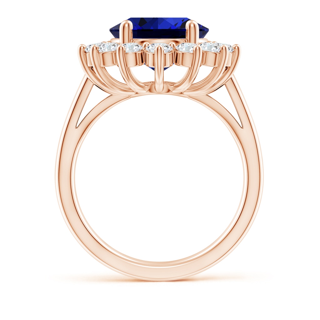12x10mm Labgrown Lab-Grown Princess Diana Inspired Blue Sapphire Ring with Lab Diamond Halo in 18K Rose Gold Side 199