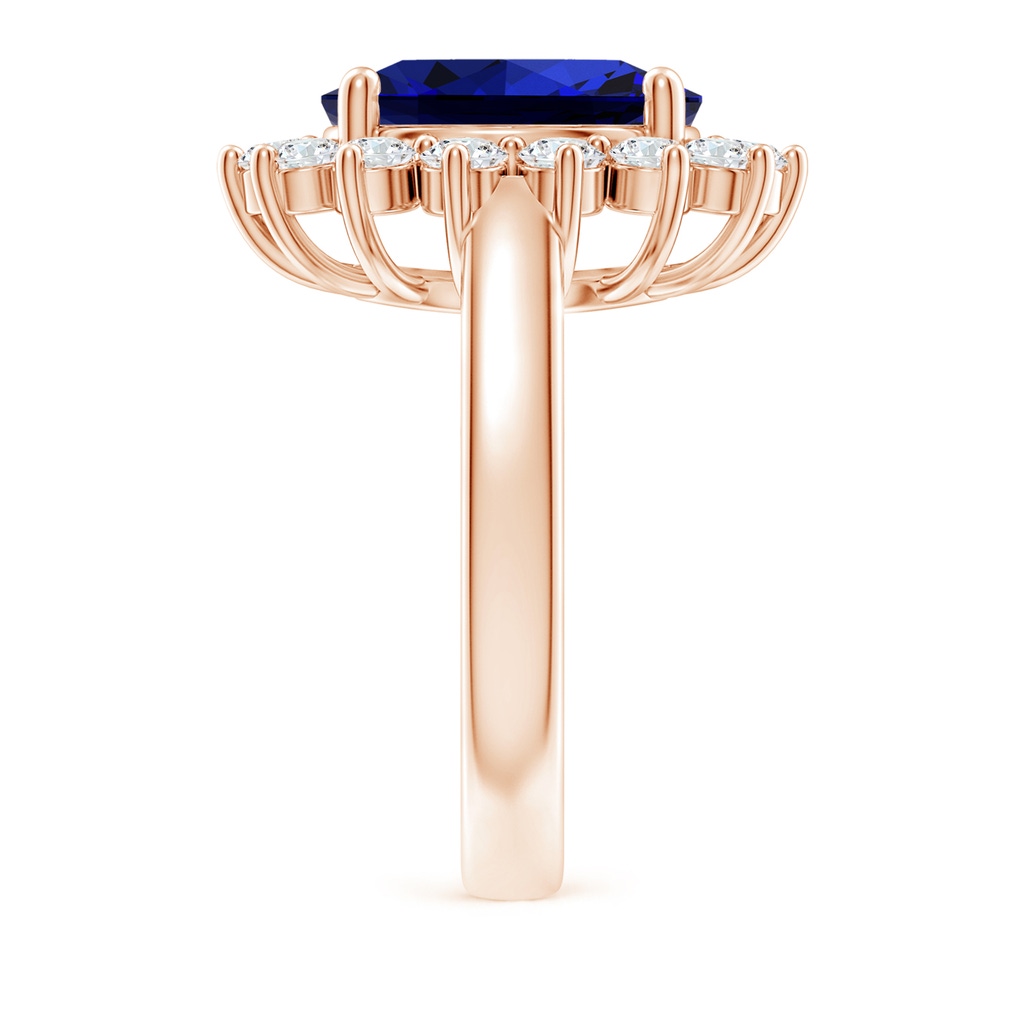 12x10mm Labgrown Lab-Grown Princess Diana Inspired Blue Sapphire Ring with Lab Diamond Halo in 18K Rose Gold Side 299
