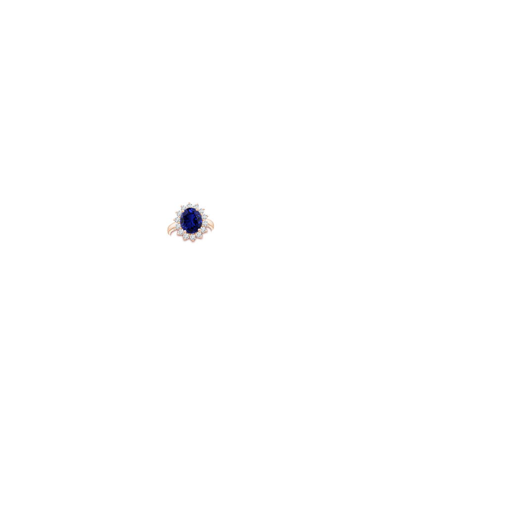 12x10mm Labgrown Lab-Grown Princess Diana Inspired Blue Sapphire Ring with Lab Diamond Halo in 18K Rose Gold hand