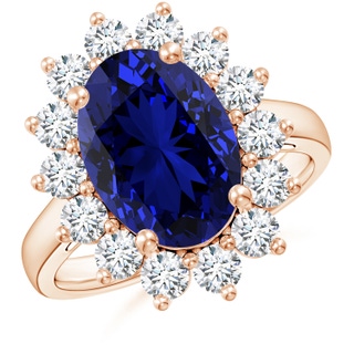 14x10mm Labgrown Lab-Grown Princess Diana Inspired Blue Sapphire Ring with Lab Diamond Halo in 18K Rose Gold