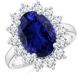 14x10mm Labgrown Lab-Grown Princess Diana Inspired Blue Sapphire Ring with Lab Diamond Halo in P950 Platinum